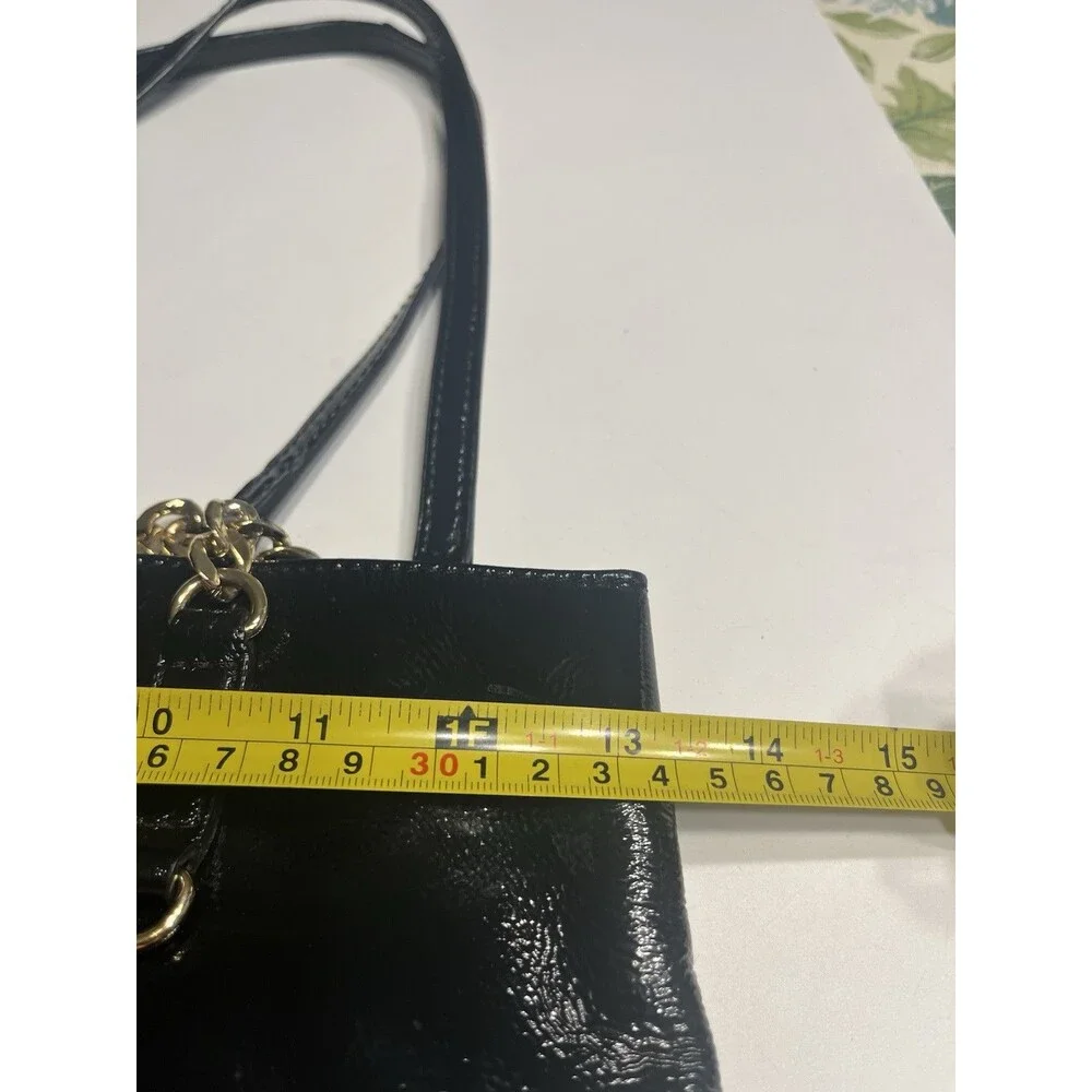 Michael Kors Jet Set Shiny Black Patent Leather Chain Tote Purse Handbag